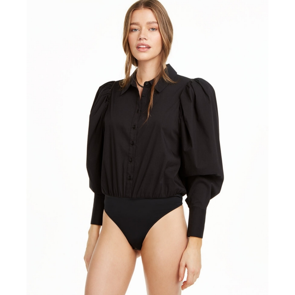 Danielle Bernstein Puff Sleeve Black Bodysuit
